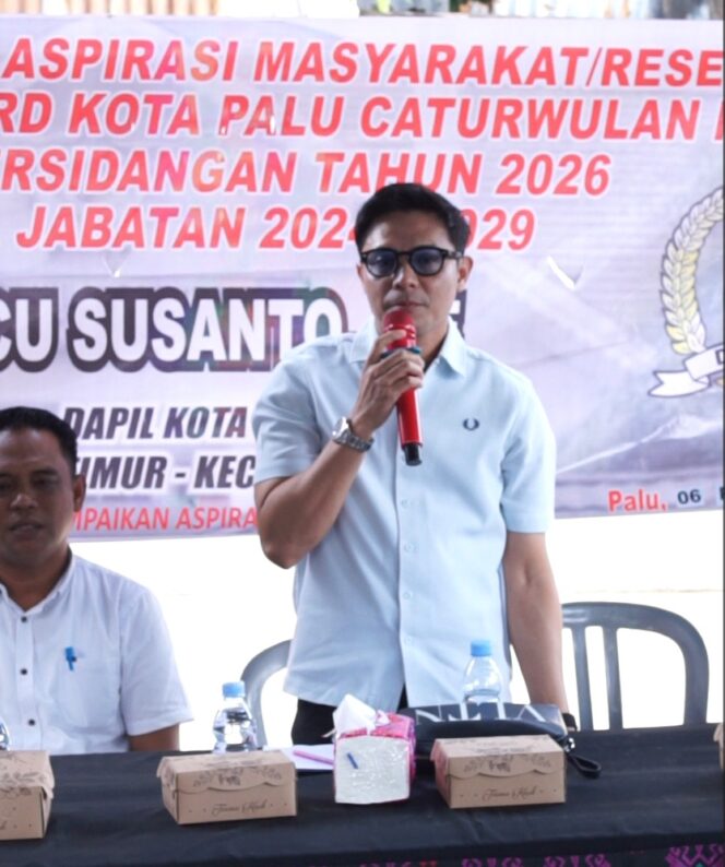 
					Anggota DPRD Kota Palu dari Fraksi Partai Demokrat, Ucu Susanto, S.E., melaksanakan kegiatan penjaringan aspirasi masyarakat atau reses Masa Sidang Pertama Caturwulan I Tahun 2026 di Kelurahan Besusu Tengah, Kecamatan Palu Timur. (Foto: Ivan Karama.id)