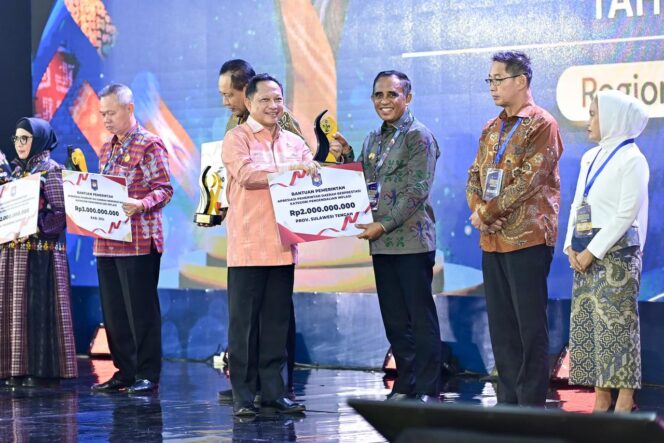 
					Gubernur Sulteng, Anwar Hafid, menerima apresiasi dari Mendari, Tito Karnavian, di Kendari. (Foto: Istimewa)