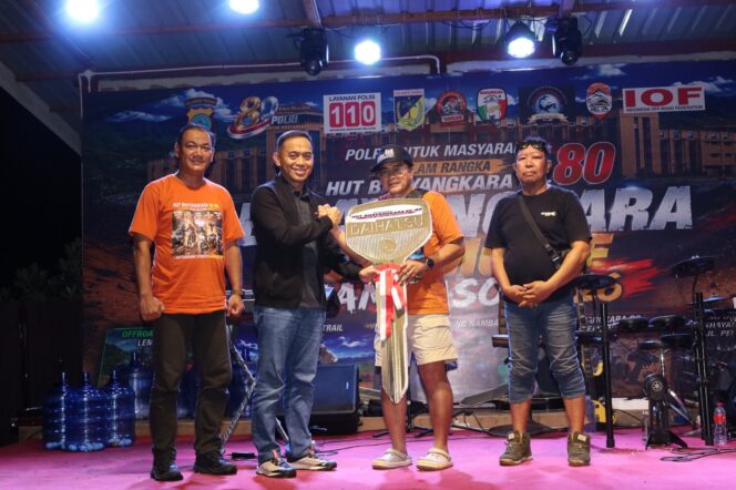 
					Kapolda Sulteng Brigjen. Pol. Nasri menyerahkan hadiah utama berupa satu unit mobil Daihatsu Feroza kepada Pemenang Undian. (Foto: Istimewa)