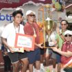 Rektor Untad Prof. Dr. Ir. Amar, S.T., M.T., IPU., ASEAN Eng., Menyerahkan Piala Juara Umum Kepada Tim Tenis Untad. (Foto: Istimewa)