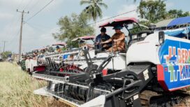Gubernur Sulawesi Tengah Anwar Hafid menghadiri Gerakan Percepatan Panen Padi “Berani Panen Raya” di Desa Rusa Kencana, Kecamatan Toili Raya, Kabupaten Banggai. (Foto: Istimewa)
